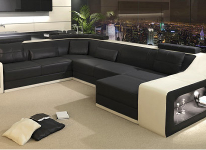 Ledersofa Couch Wohnlandschaft Ecksofa Eck Garnitur Design Modern Sofa mit USB