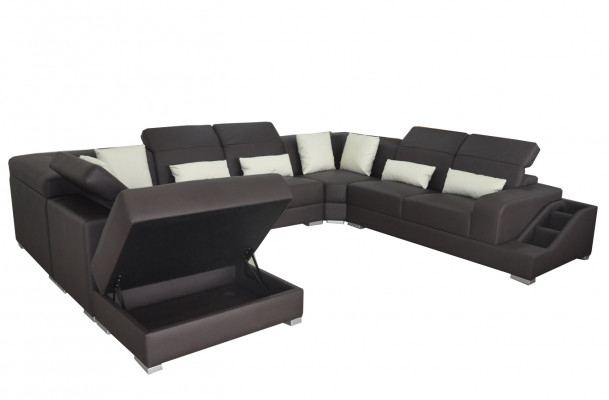 Leder Wohnlandschaft Eck Garnitur Design Modern Sofa U-Form G8008 + Puff Neu