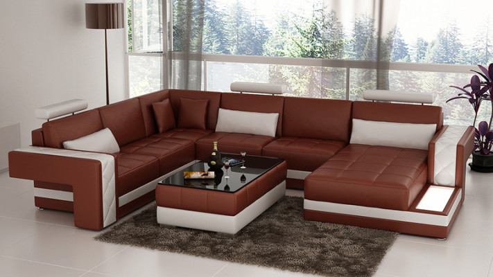 Modern Ledersofa Couch Wohnlandschaft Ecksofa Eck Garnitur Dekor Design
