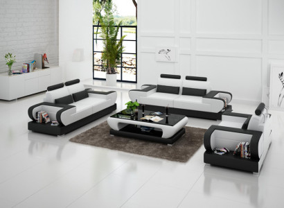 Ledersofa Couch Wohnlandschaft 3+2+1 Sitzer Garnitur Design Modern Sofa G8003D