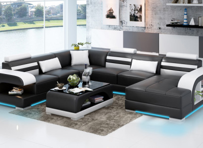 Moderne Eleganz U-förmiges Ecksofa im exquisiten Lederdesign