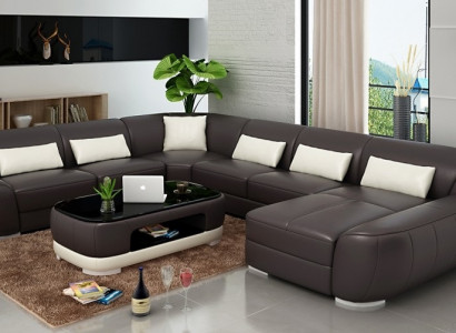Modernes Ledersofa Ecksofa Wohnlandschaft Sitz Polster Couch Garnitur Fellen