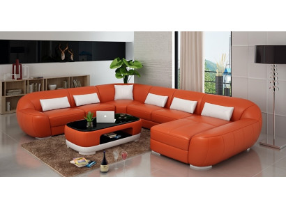 Modernes Ledersofa Ecksofa Wohnlandschaft Sitz Polster Couch Garnitur Neu FEo