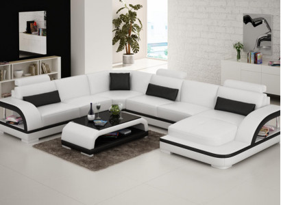 Ledersofa Couch Wohnlandschaft Ecksofa Eck Garnitur Design Modern Sofa mit USB
