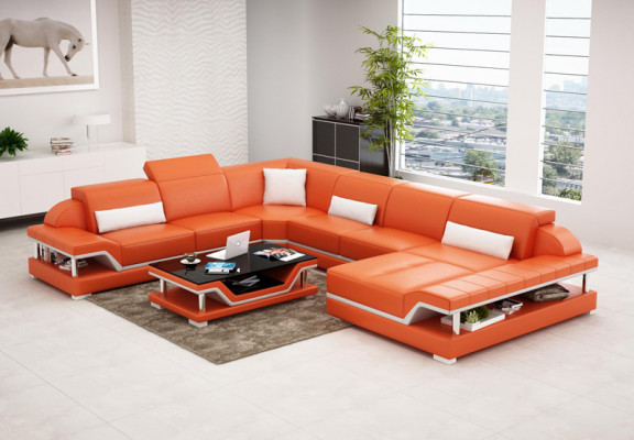 Design Leder Wohnlandschaft Eck Sofa Moderne Garnitur Couch Ecke Neu Weiß USB