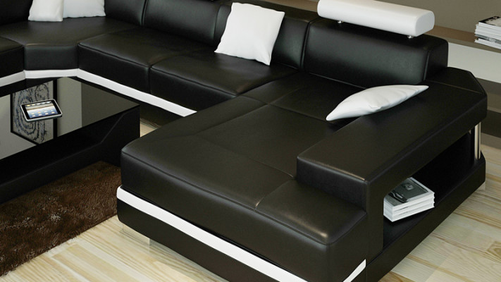 Ledersofa Sofa Couch Wohnlandschaft Ecksofa Garnitur Design Modern Sofa mit USB