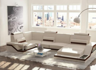 Wohnlandschaft Sofa + USB Polster Sitz Ecksofa Garnitur Textil Stoff Leder Sofas