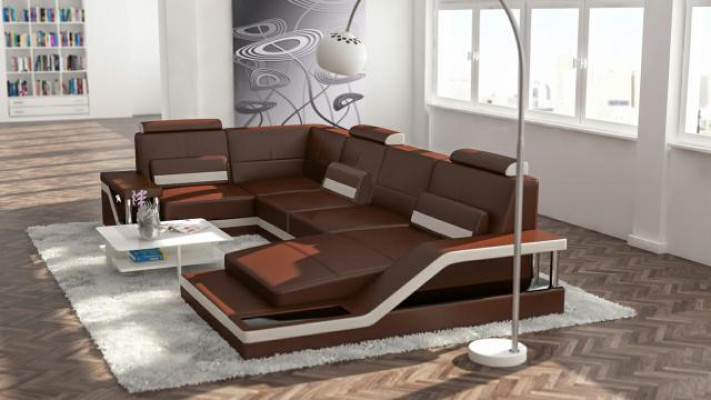 Wohnlandschaft Sofa + USB Polster Sitz Ecksofa Garnitur Textil Stoff Leder Sofas