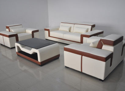 Komplett Garnitur 3+2+1 + Couch Tisch Sofa Leder Sitz Gruppe Sofagarnitur + USB