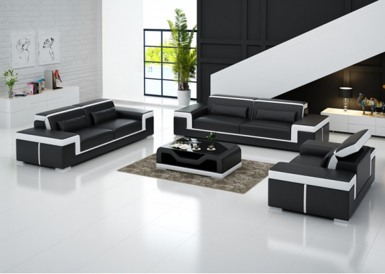 Komplett Garnitur 3+2+1 + Couch Tisch Sofa Leder Sitz Gruppe Sofagarnitur + USB