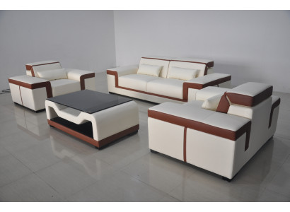 3+2+1 Sofa Couch Polster Leder Stoff Couchen Sofas +Tisch Komplett Garnitur Neu
