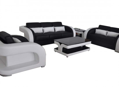 XXL Leder Wohnlandschaft Garnitur Design Modern Sofagarnitur 3+2+1 F3002C+Tisch