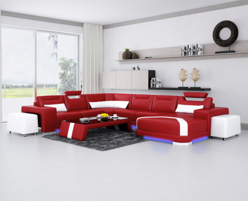 Ledersofa Couch Wohnlandschaft Ecksofa Eck Garnitur Design Modern Sofa + USB Neu