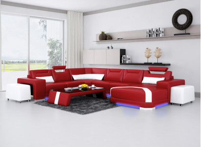 Ledersofa Couch Wohnlandschaft Ecksofa Eck Garnitur Design Modern Sofa + USB Neu