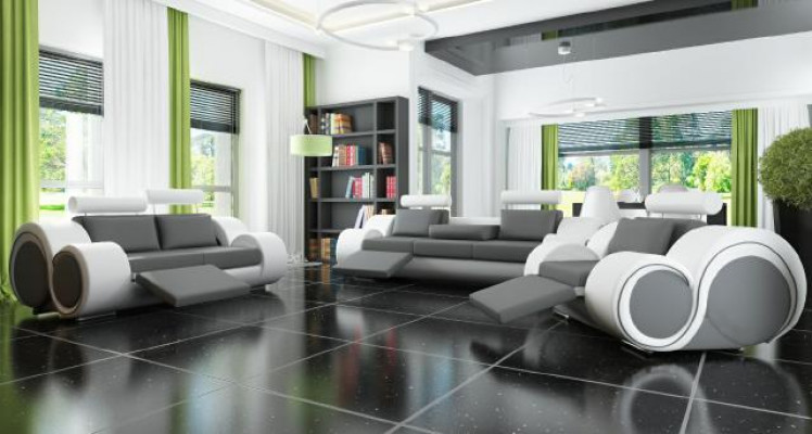 Leder Sofa Sofagarnitur 321 Sitz USB Couchgarnitur Polstergarnitur BERLIN Couch