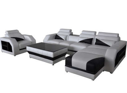 Sofa Garnitur Polster Sitz Set Eck Sessel Leder Sofas Sessel Tisch Couch