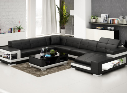 Ledersofa Couch Wohnlandschaft Ecksofa Eck Garnitur Design Modern Sofa G8017