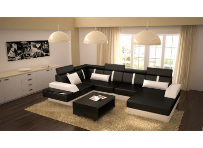 Designer Wohnlandschaft Eckcouch + USB Sofa Polster Garnitur Ledersofa Sofas Neu