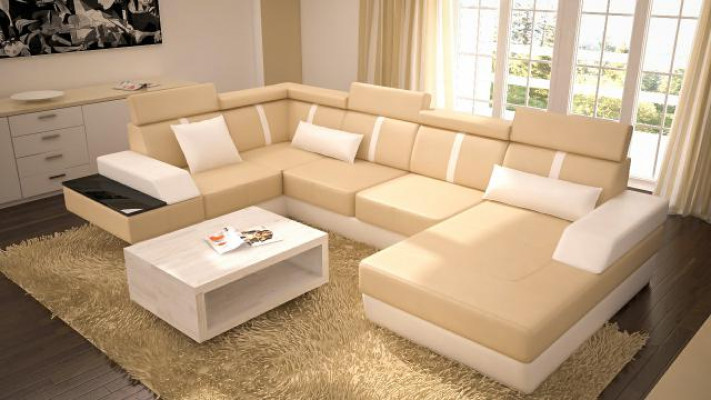 Designer Wohnlandschaft Eckcouch USB Sofa Polster Garnitur Ledersofa Sofas Neu