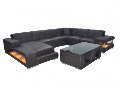 Ledersofa Ecke Wohnlandschaft Garnitur Design Modern Ecksofa Sofa U-Form mit USB