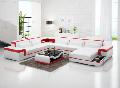 Moderne Sitzecke Ledersofa Polster Eckgarnitur Ecksofa Couch Wohnlandschaft +USB