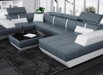 Moderne Sitzecke Ledersofa Polster Ecksofa Sofa Couch Wohnlandschaft K5015 + USB