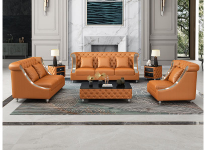 Chesterfield Ledersofa Couch Polster Komplett Set Garnitur 6tlg. Sitz Set Leder
