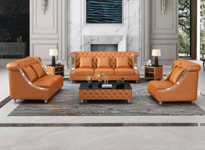 Chesterfield Ledersofa Couch Polster Komplett Set Garnitur 6tlg. Sitz Set Leder