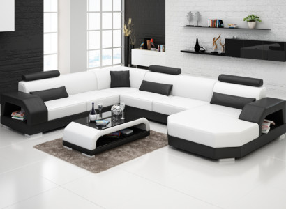 Ledersofa Couch Wohnlandschaft Ecksofa Eck Garnitur Design Modern Sofa mit USB