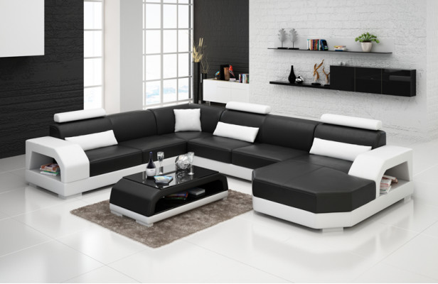 Ledersofa Couch Wohnlandschaft Ecksofa Eck Garnitur Design Modern Sofa mit USB