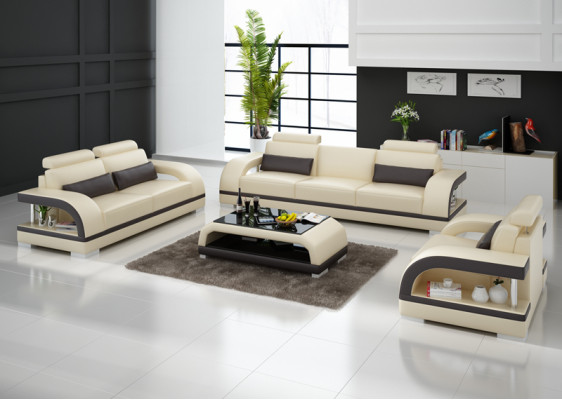 Sofa Couch Leder Polster Sitz Couch Garnitur 3+2+1 USB + Tisch Set Design Sofa