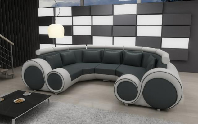 XXL Wohnlandschaft Ledersofa mit USB Design Polster Garnitur Couch Ecksofa Big