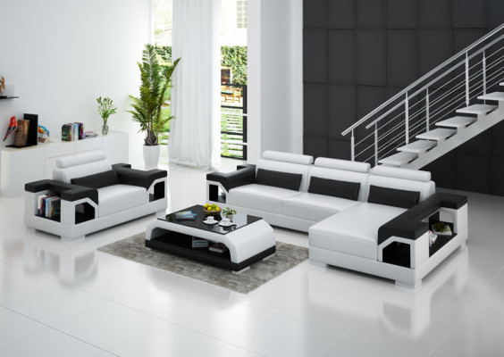 Ledersofa mit USB Wohnlandschaft Ecksofa +Sessel Eck Garnitur Design Modern Sofa