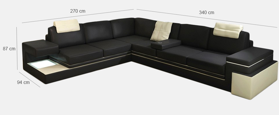 Modern Eckcouch Design Sofa Polster Ecke Leder Textil Couch LED Wohnlandschaft