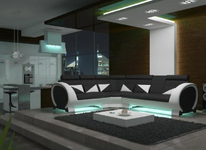 Ecksofa mit USB Ledersofa Ledergarnitur Eckcouch Design Sofa Leder Couch "VIGO"