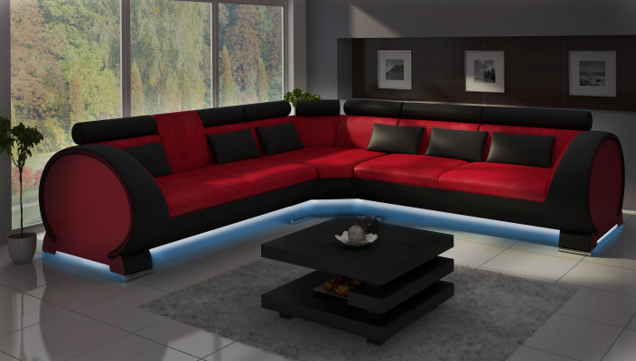 Ecksofa VIGO "LT01" Eckcouch + USB,Sofa Eckgarnitur Ledersofa Leder Textil Stoff