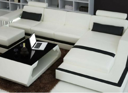Designer Wohnlandschaft Big Modernes Ledersofa mit USB HAMBURG III Ecksofa Sofa