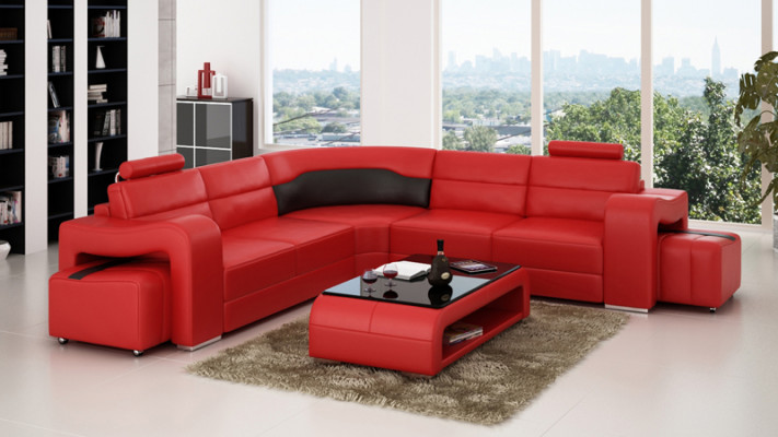 Ledersofa Couch Wohnlandschaft Ecksofa Eck Garnitur Design Modern Sofa F3008B