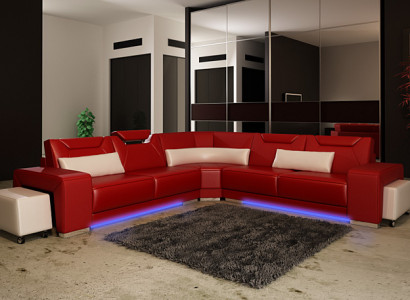 Ledersofa Couch Wohnlandschaft Ecksofa Eck Garnitur Design Modern Sofa F3011B