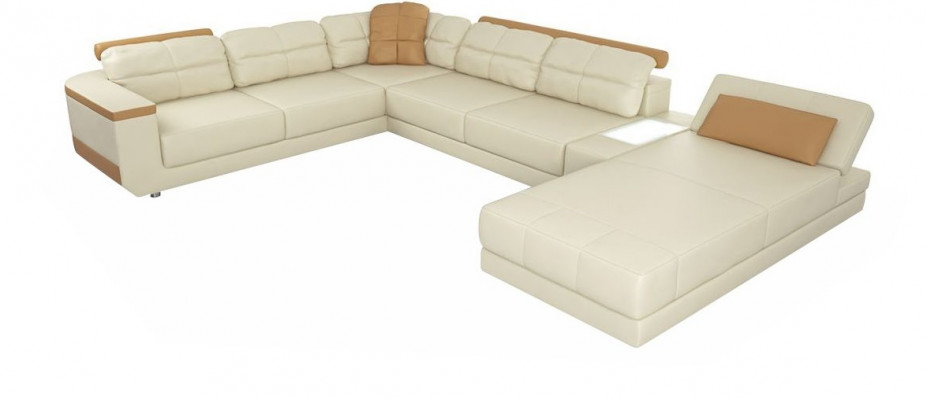 Designer Leder Stoff Sitz Modernes Ecksofa UForm Wohnzimmer Design Couch Polster