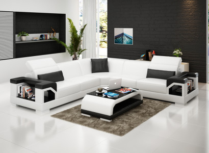 Ledersofa Couch Wohnlandschaft Ecksofa Eck Garnitur Design Modern Sofa mit USB