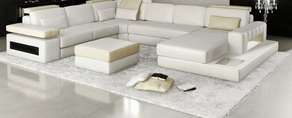 Big U Form Ecksofa Sofa Couch Polster Leder Textil Stoff Wohnlandschaft