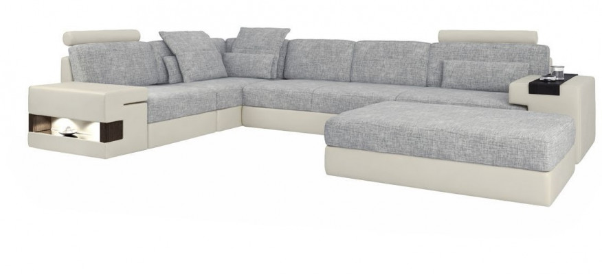 Wohnraum L-Form Modern Design Sofa Sofas Sitzecke mit Hocker Wohnlanschaft Möbel