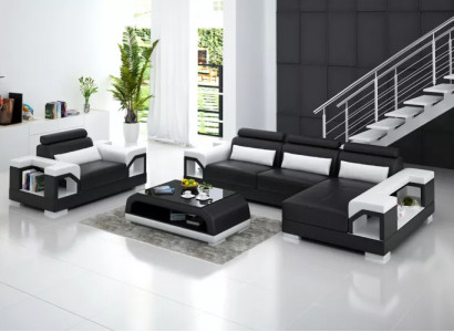 Ecksofa LForm Sessel Couchtisch Modernes Sofa Ledersofa Ecksofa Polster 4tlg Set