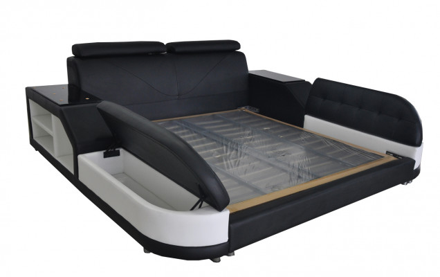 Design Bett XXL Big Leder Hotel Polster 180x200 Multifunktion Regal USB Betten