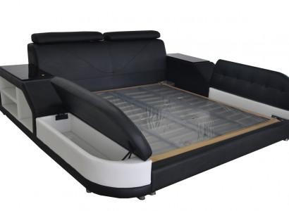 Design Bett XXL Big Leder Hotel Polster 180x200 Multifunktion Regal USB Betten