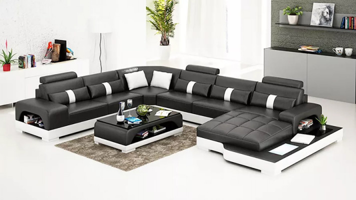 Modernes Sofa Ecksofa UForm Couchtisch Ledersofa Ecksofa Polster Orange Luxus