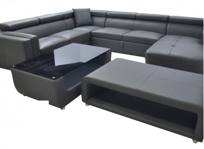 Couchgarnitur Modernes Sofa Sitzecke Leder Couch Polster Ecke Wohnlandschaft USB