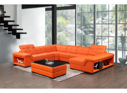 XXL Garnitur Designer Wohnlandschaft Ecksofa Sofa Couch U-Form Tisch Leder Neu