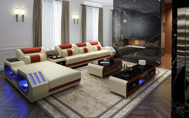 Edle Luxus Couch Ecksofa Wohnlandschaft Multifunktions Couchen Sofa USB Licht